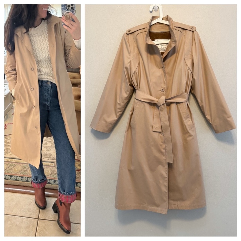 Vintage London Fog main coat trench coat in khaki with removable faux fur lining